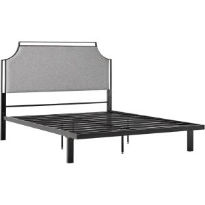 Walker Edison Miriam Modern Metal-Frame Upholstered Queen Bedframe, Queen Size, Grey(Grey)