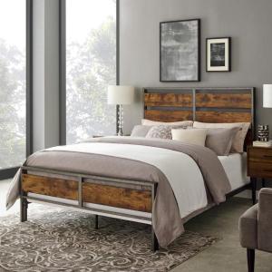 Walker Edison Wood Plank Metal Queen Size Bed Frame Bedroom Headboard Footboard Bed Frame Bedroom, Queen, Reclaimed Wood(Reclaimed Wood)