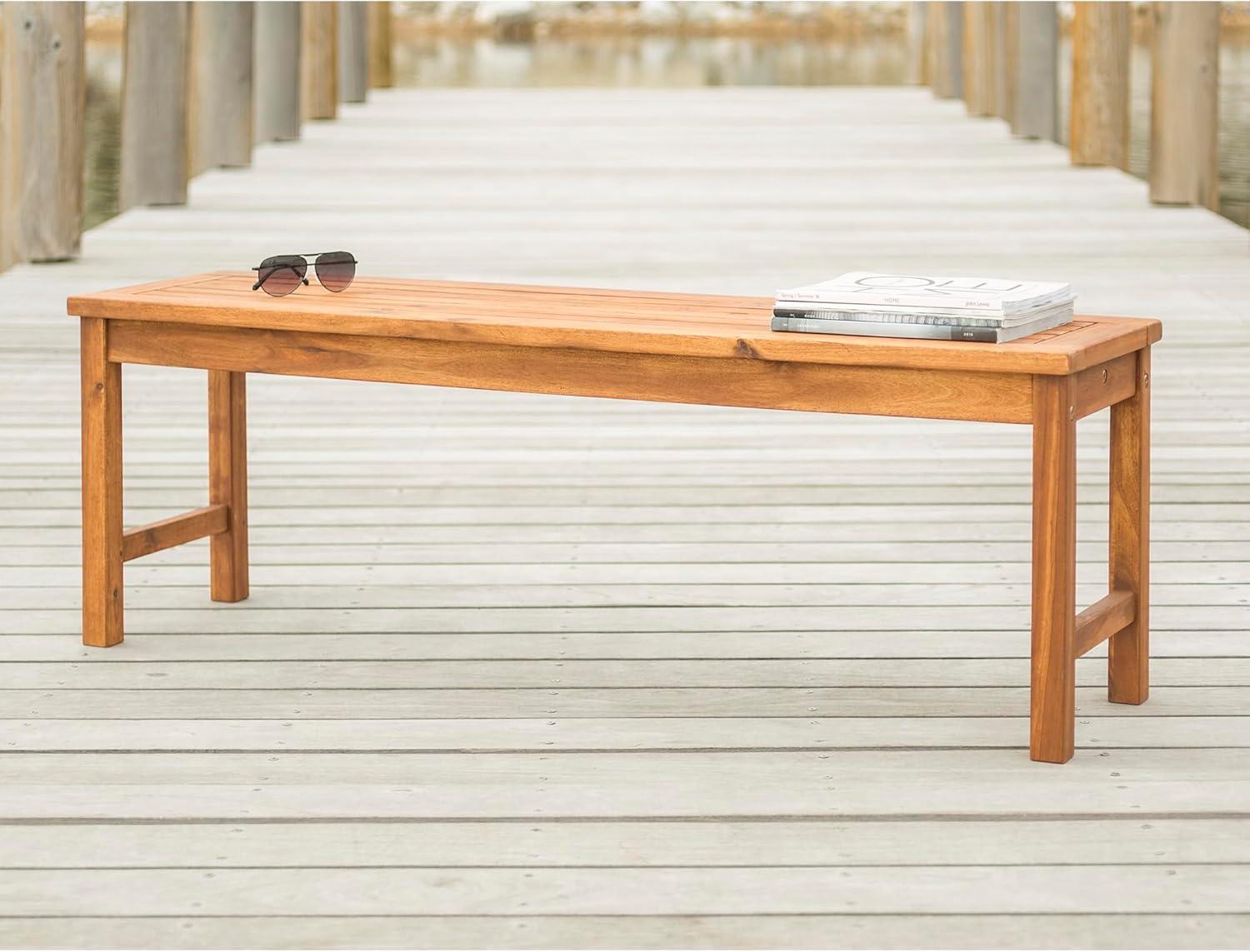 imageWalker Edison Rendezvous Modern Solid Acacia Wood Slatted Patio Bench 53 Inch BrownBrown