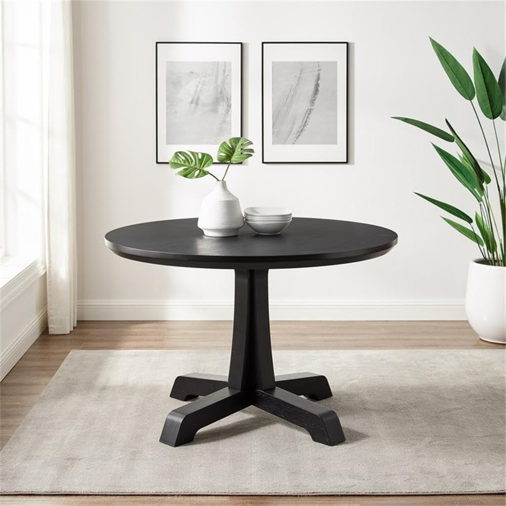 imageWalker Edison Caely Modern Simple Round Dining Table with Pedestal Base 48 Inch BlackBlack
