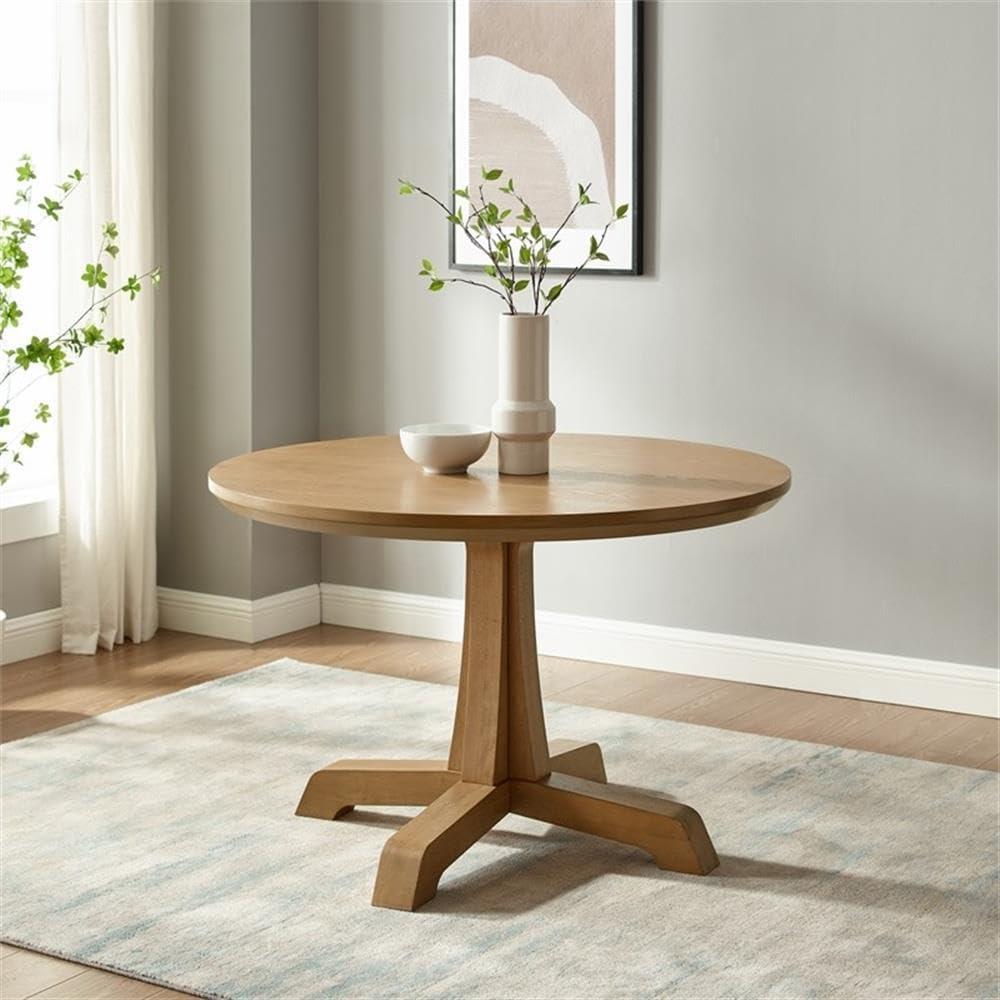 imageWalker Edison Caely Modern Simple Round Dining Table with Pedestal Base 48 Inch BlackRustic Oak