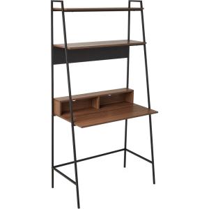 Walker Edison Modern Transitional Interior Design Reeded Desk with Hutch and Drawers, Built-in Tech, Desk with Cord Management, Storage for Small Living Spaces, 38”W x 19”D x 70”H, Coastal Oak(Ladder Mocha)