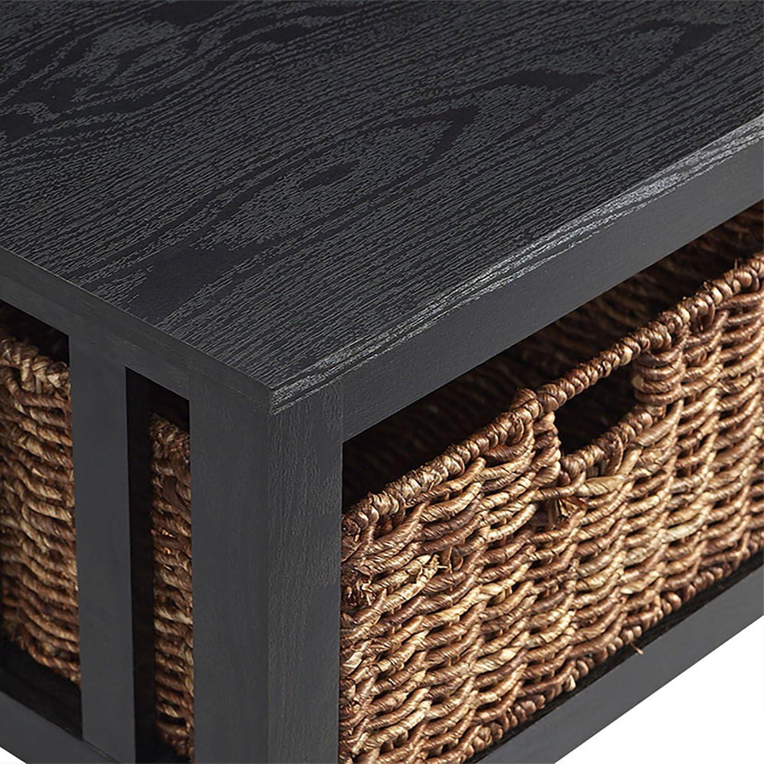 image:imageWalker Edison Alayna Mission Style Two Tier Coffee Table with Rattan Storage Baskets 40 Inch EspressoBlack