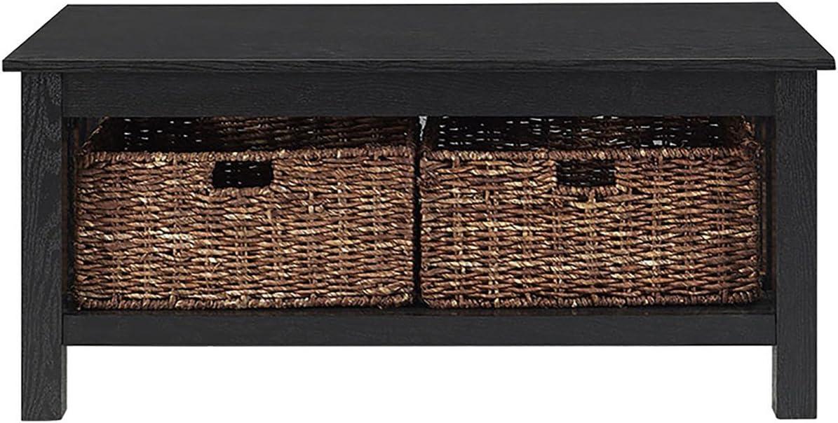 image:imageWalker Edison Alayna Mission Style Two Tier Coffee Table with Rattan Storage Baskets 40 Inch EspressoBlack