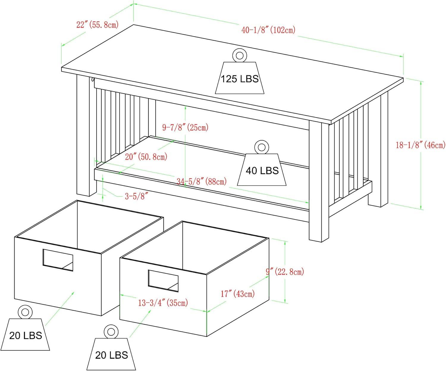 image:imageWalker Edison Alayna Mission Style Two Tier Coffee Table with Rattan Storage Baskets 40 Inch EspressoBlack