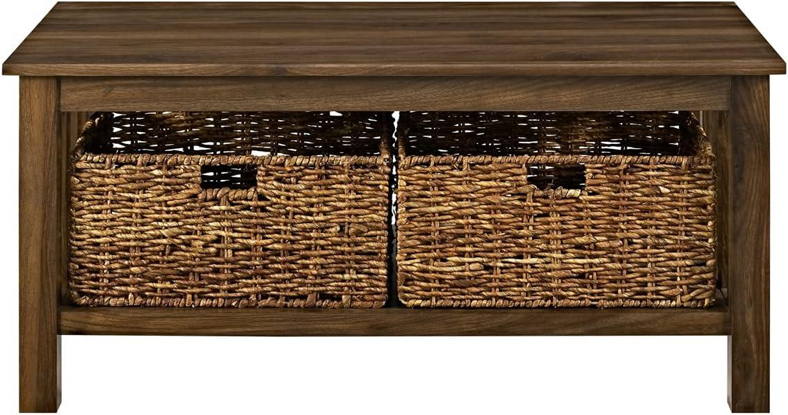 image:imageWalker Edison Alayna Mission Style Two Tier Coffee Table with Rattan Storage Baskets 40 Inch EspressoDark Walnut