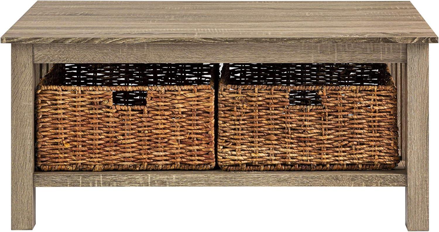 image:imageWalker Edison Alayna Mission Style Two Tier Coffee Table with Rattan Storage Baskets 40 Inch EspressoDriftwood