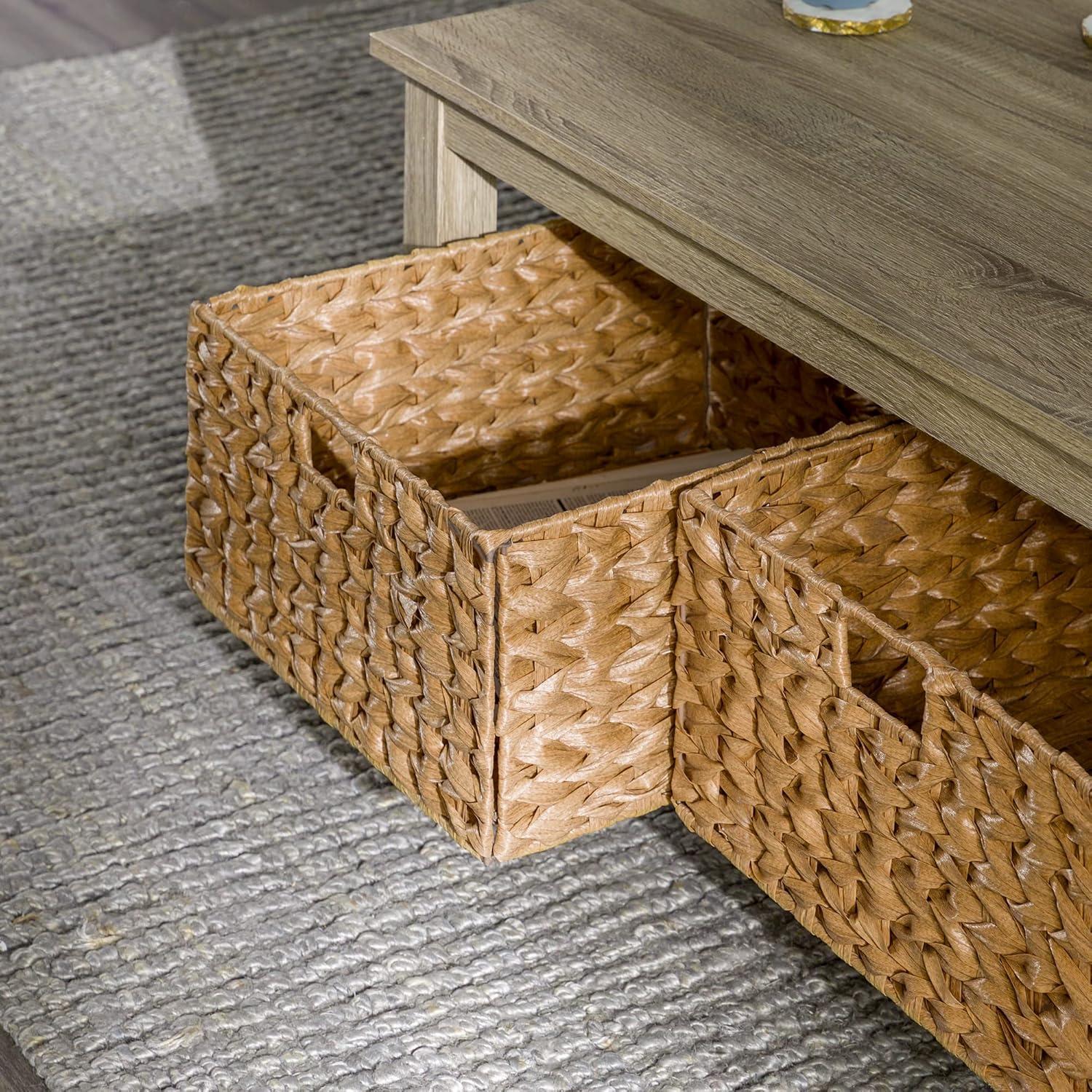 image:imageWalker Edison Alayna Mission Style Two Tier Coffee Table with Rattan Storage Baskets 40 Inch EspressoDriftwood