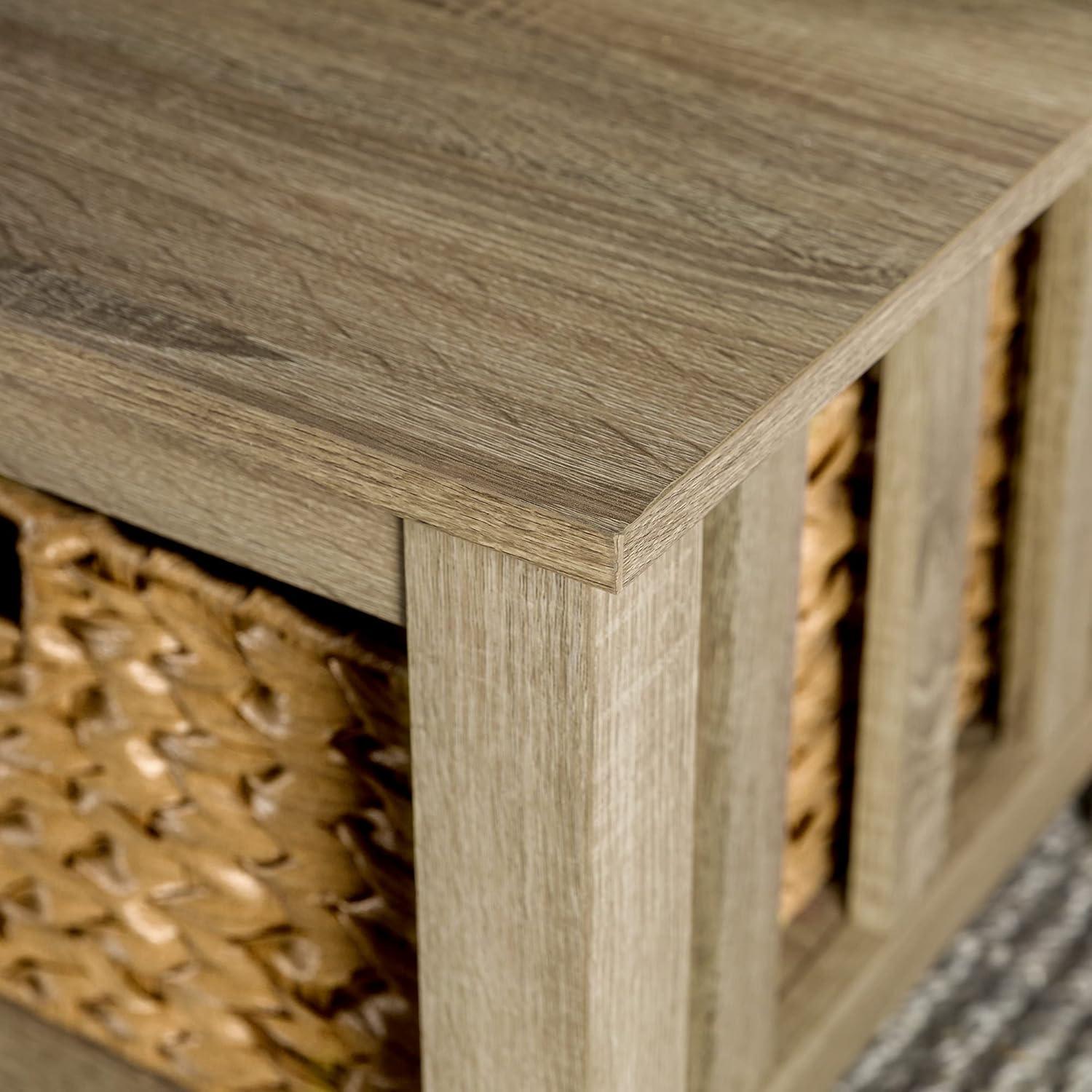 image:imageWalker Edison Alayna Mission Style Two Tier Coffee Table with Rattan Storage Baskets 40 Inch EspressoDriftwood