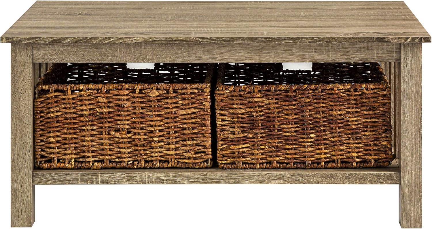 image:imageWalker Edison Alayna Mission Style Two Tier Coffee Table with Rattan Storage Baskets 40 Inch EspressoDriftwood