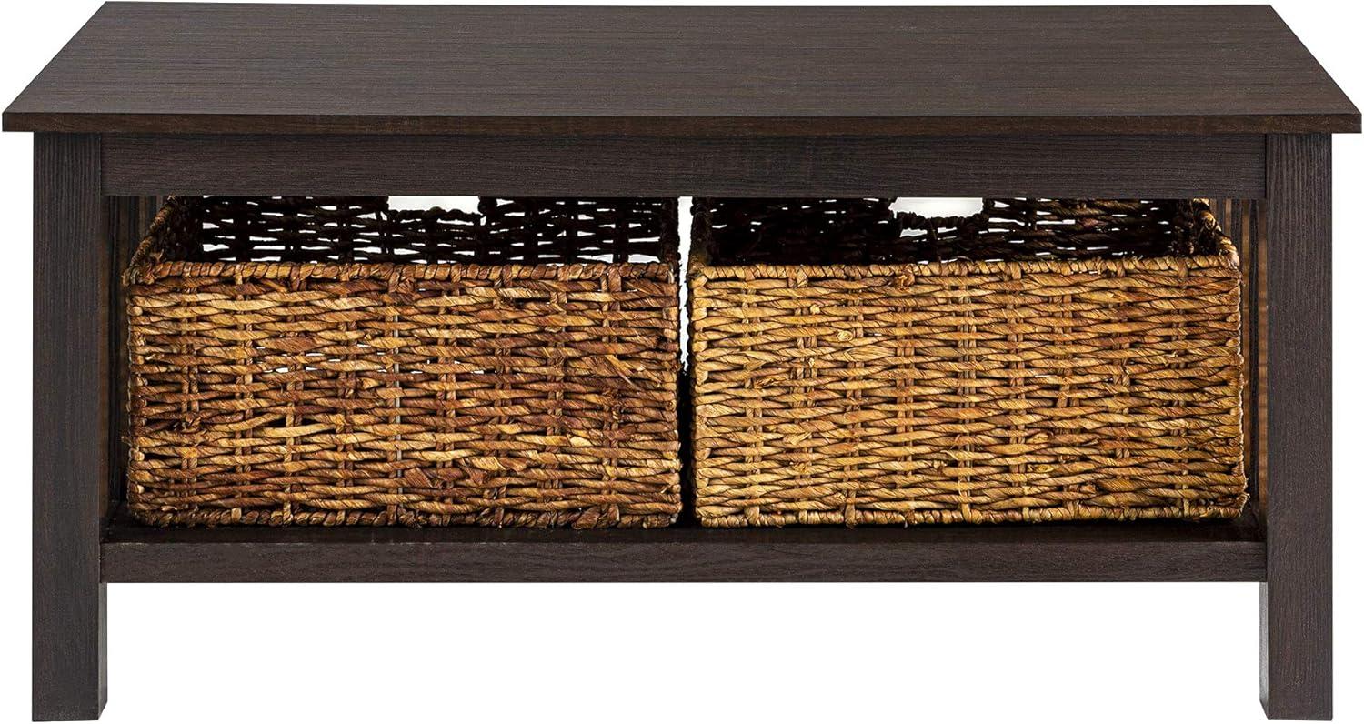 image:imageWalker Edison Alayna Mission Style Two Tier Coffee Table with Rattan Storage Baskets 40 Inch EspressoEspresso