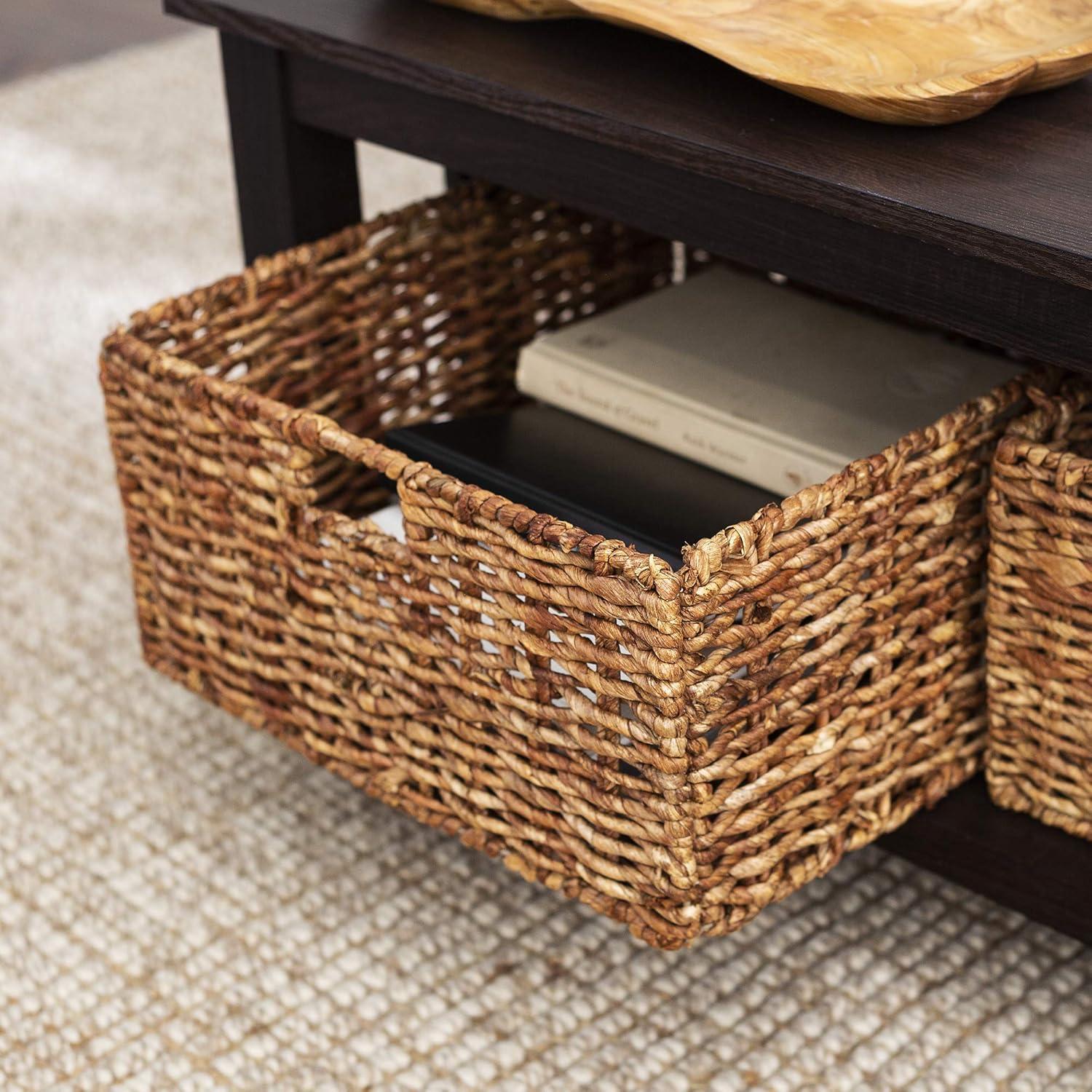 image:imageWalker Edison Alayna Mission Style Two Tier Coffee Table with Rattan Storage Baskets 40 Inch EspressoEspresso