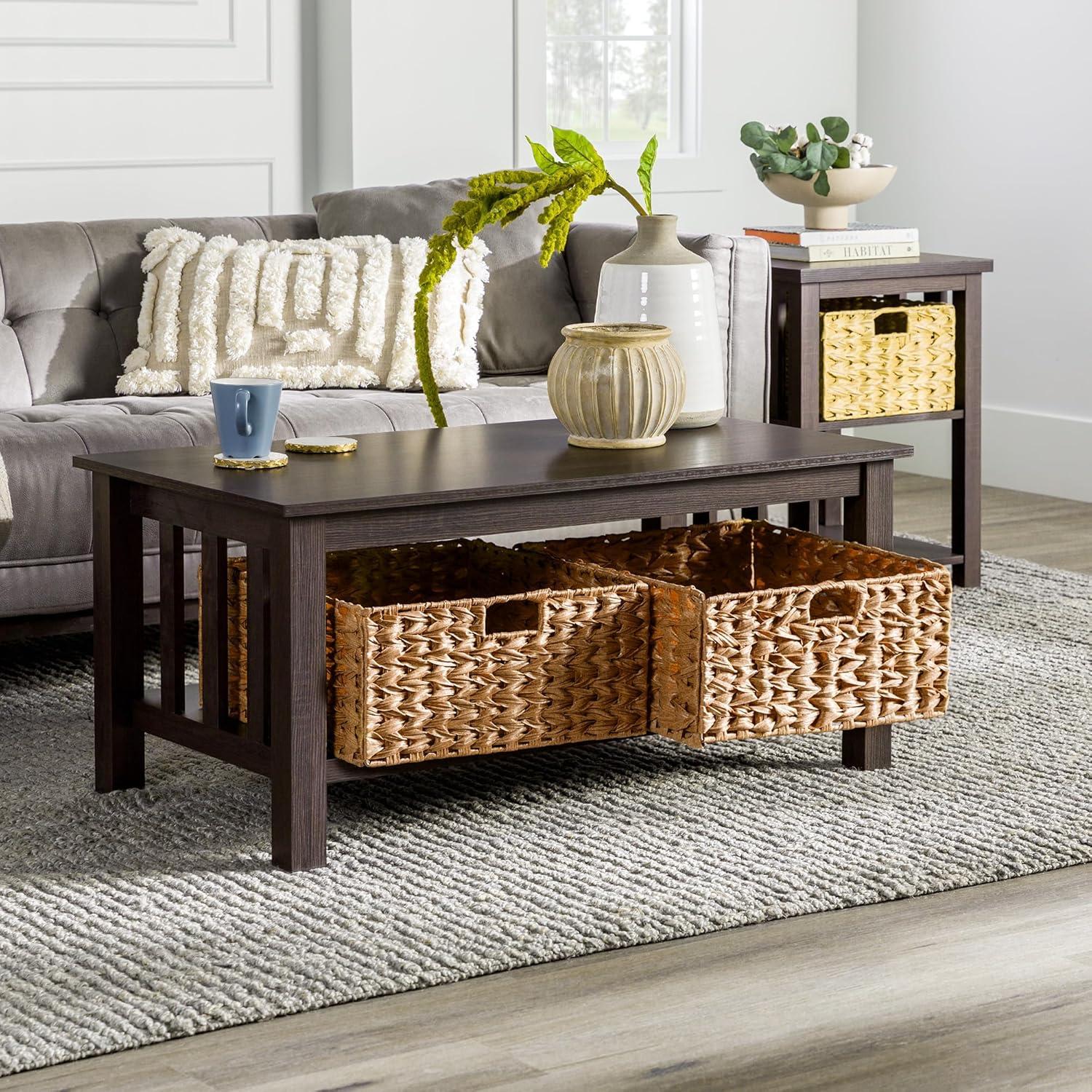 image:imageWalker Edison Alayna Mission Style Two Tier Coffee Table with Rattan Storage Baskets 40 Inch EspressoEspresso
