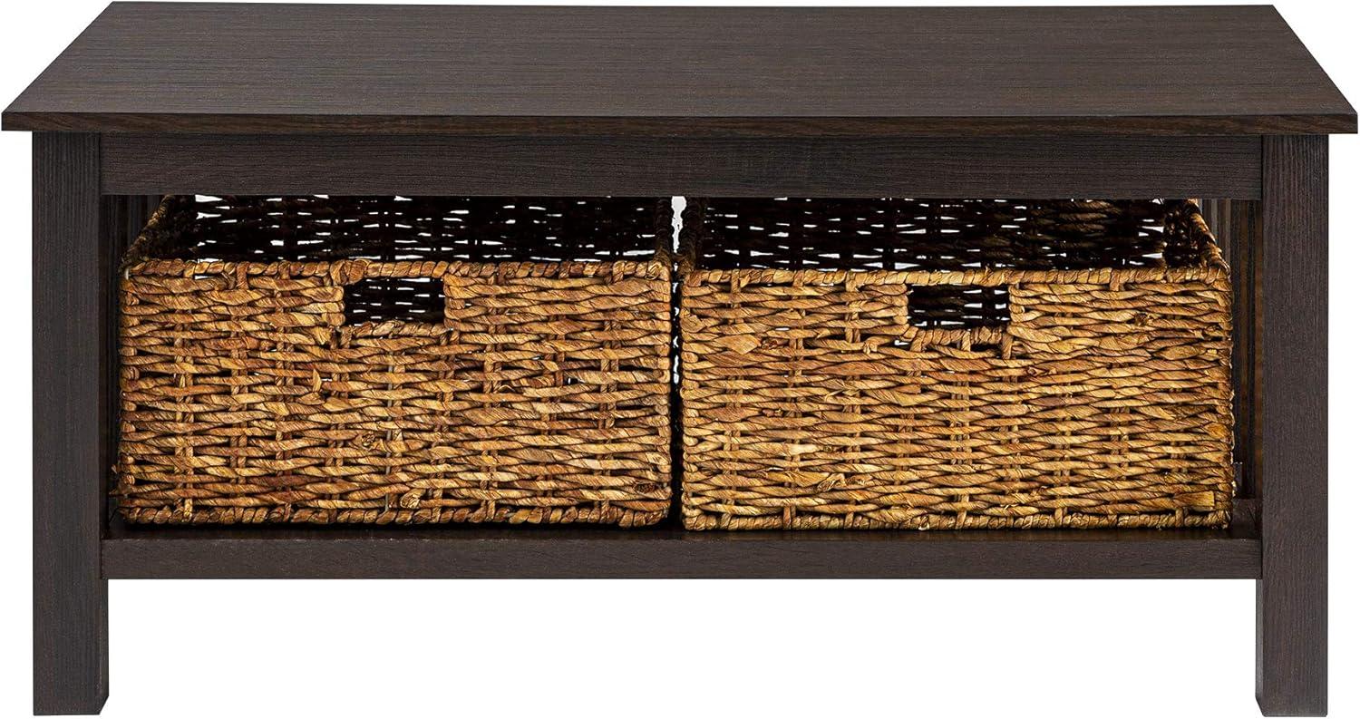 image:imageWalker Edison Alayna Mission Style Two Tier Coffee Table with Rattan Storage Baskets 40 Inch EspressoEspresso