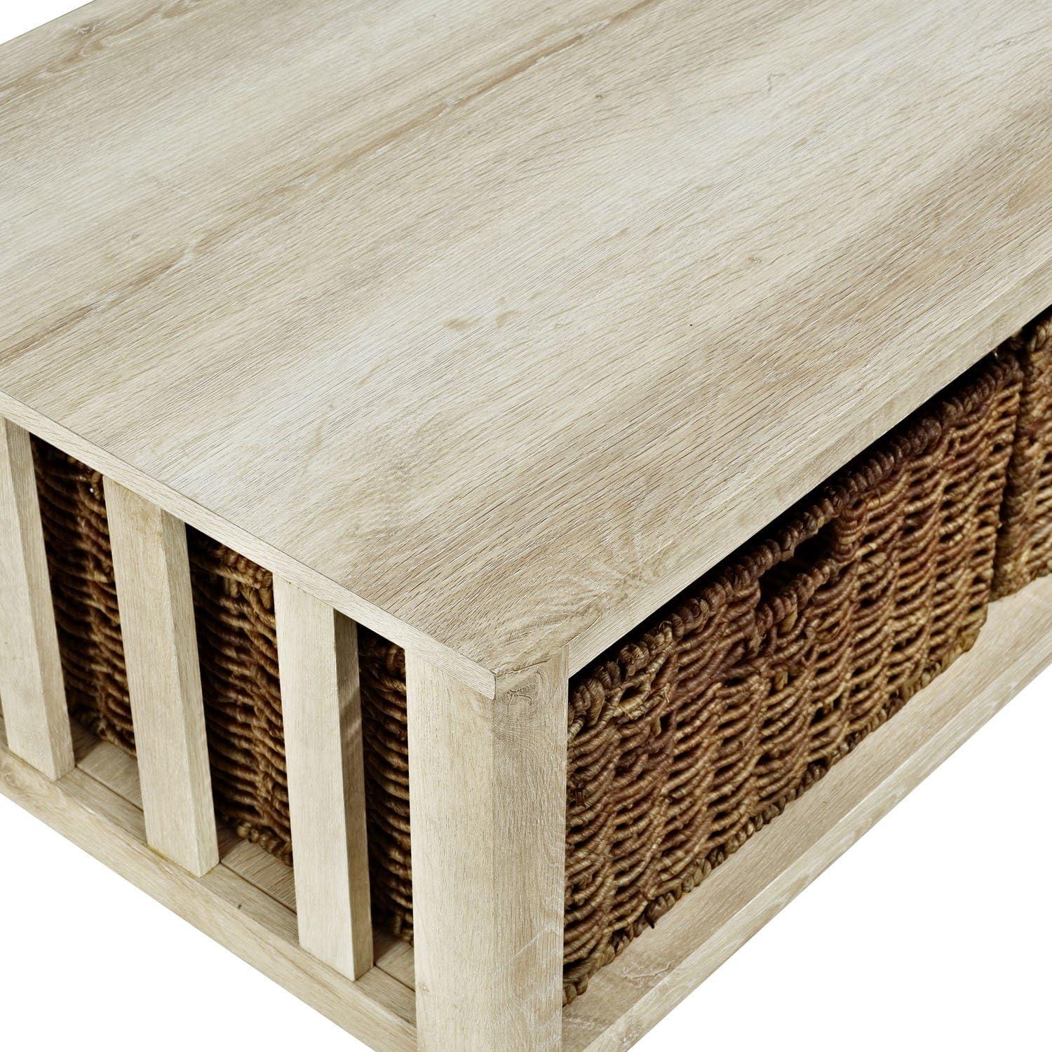 image:imageWalker Edison Alayna Mission Style Two Tier Coffee Table with Rattan Storage Baskets 40 Inch EspressoWhite