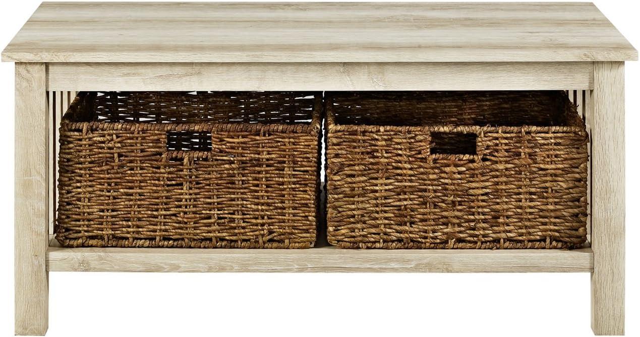 image:imageWalker Edison Alayna Mission Style Two Tier Coffee Table with Rattan Storage Baskets 40 Inch EspressoWhite