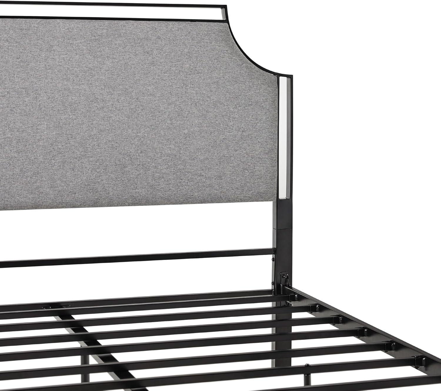 image:imageWalker Edison Miriam Modern MetalFrame Upholstered Queen Bedframe Queen Size TanGrey