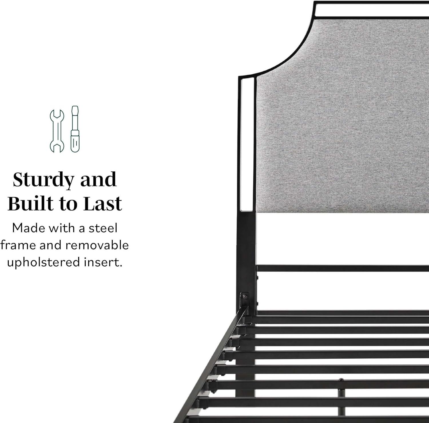 image:imageWalker Edison Miriam Modern MetalFrame Upholstered Queen Bedframe Queen Size TanGrey