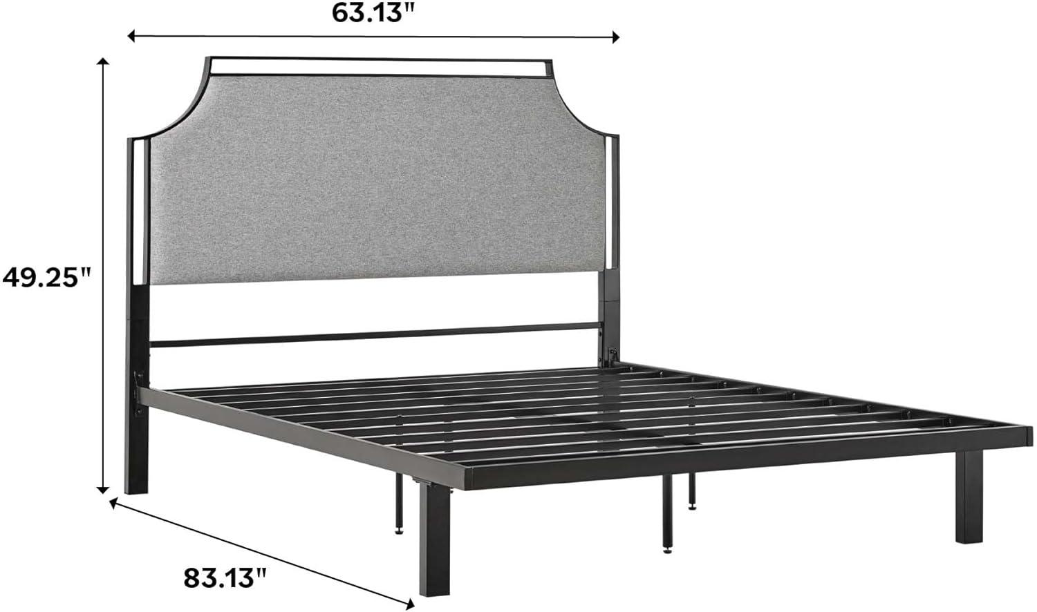 image:imageWalker Edison Miriam Modern MetalFrame Upholstered Queen Bedframe Queen Size TanGrey
