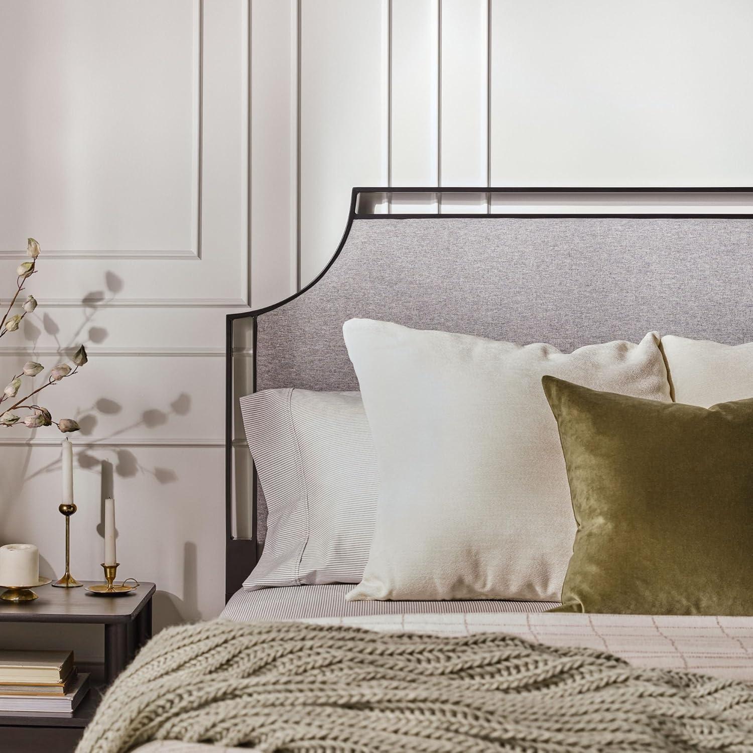 image:imageWalker Edison Miriam Modern MetalFrame Upholstered Queen Bedframe Queen Size TanGrey