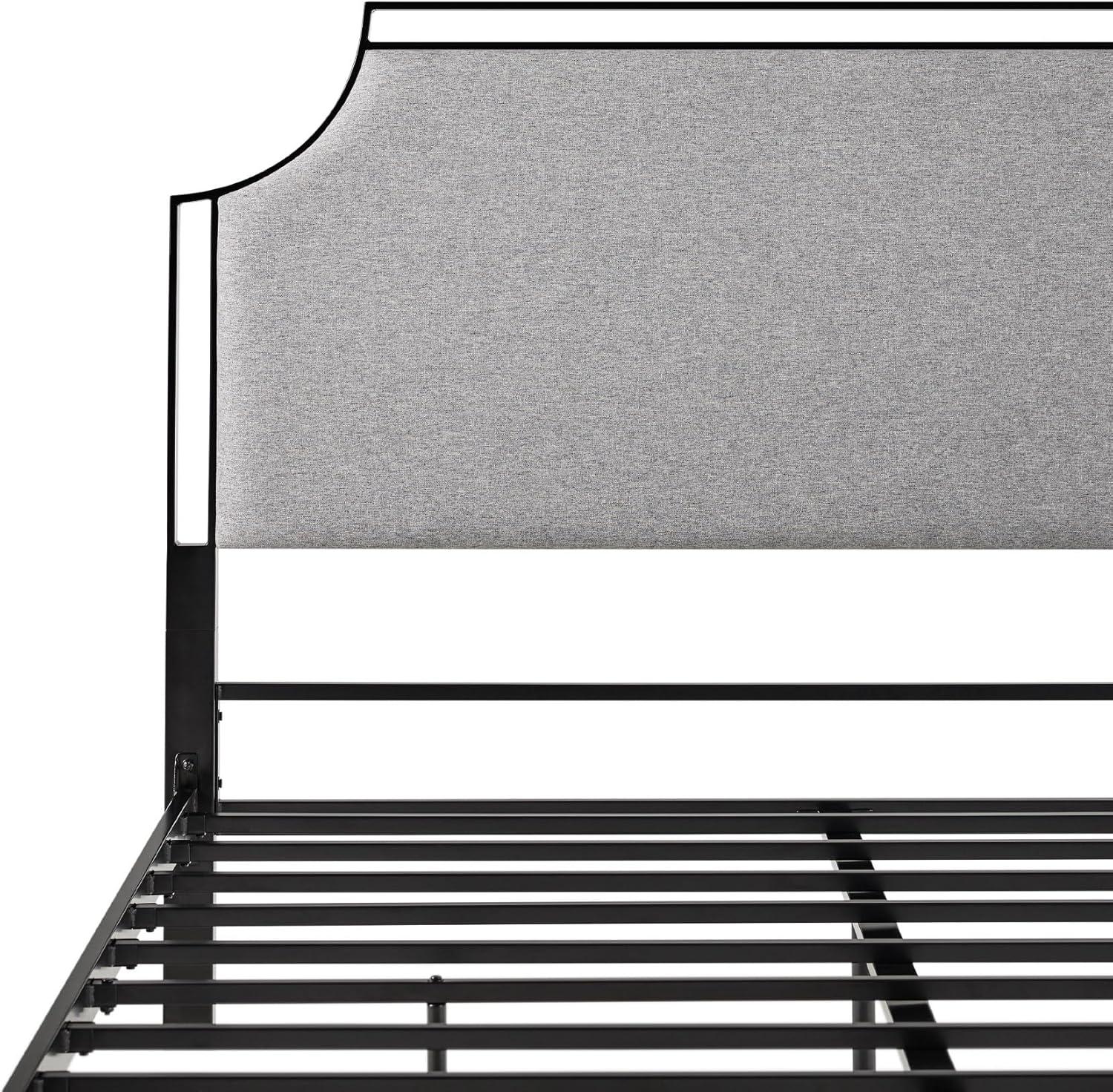 image:imageWalker Edison Miriam Modern MetalFrame Upholstered Queen Bedframe Queen Size TanGrey
