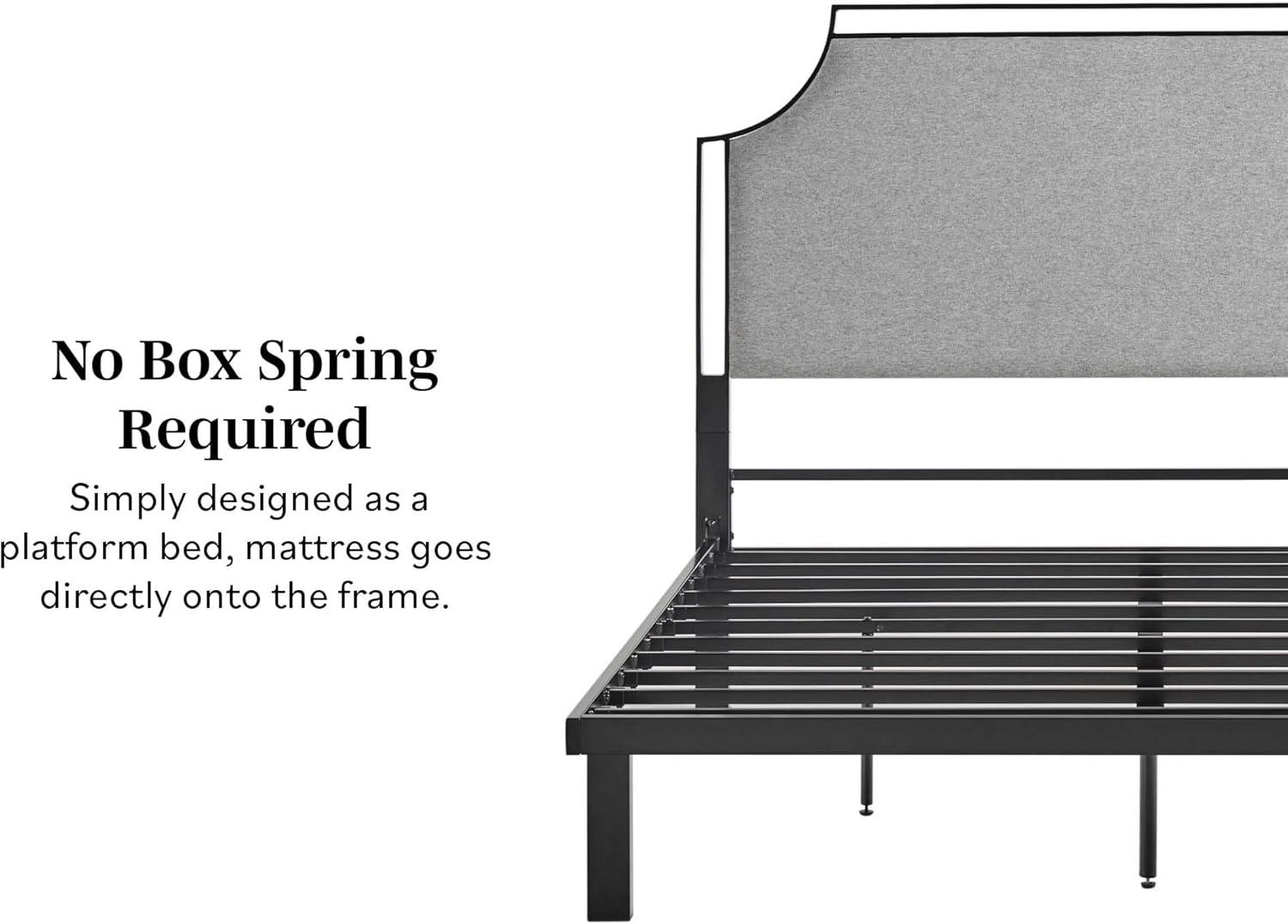 image:imageWalker Edison Miriam Modern MetalFrame Upholstered Queen Bedframe Queen Size TanGrey