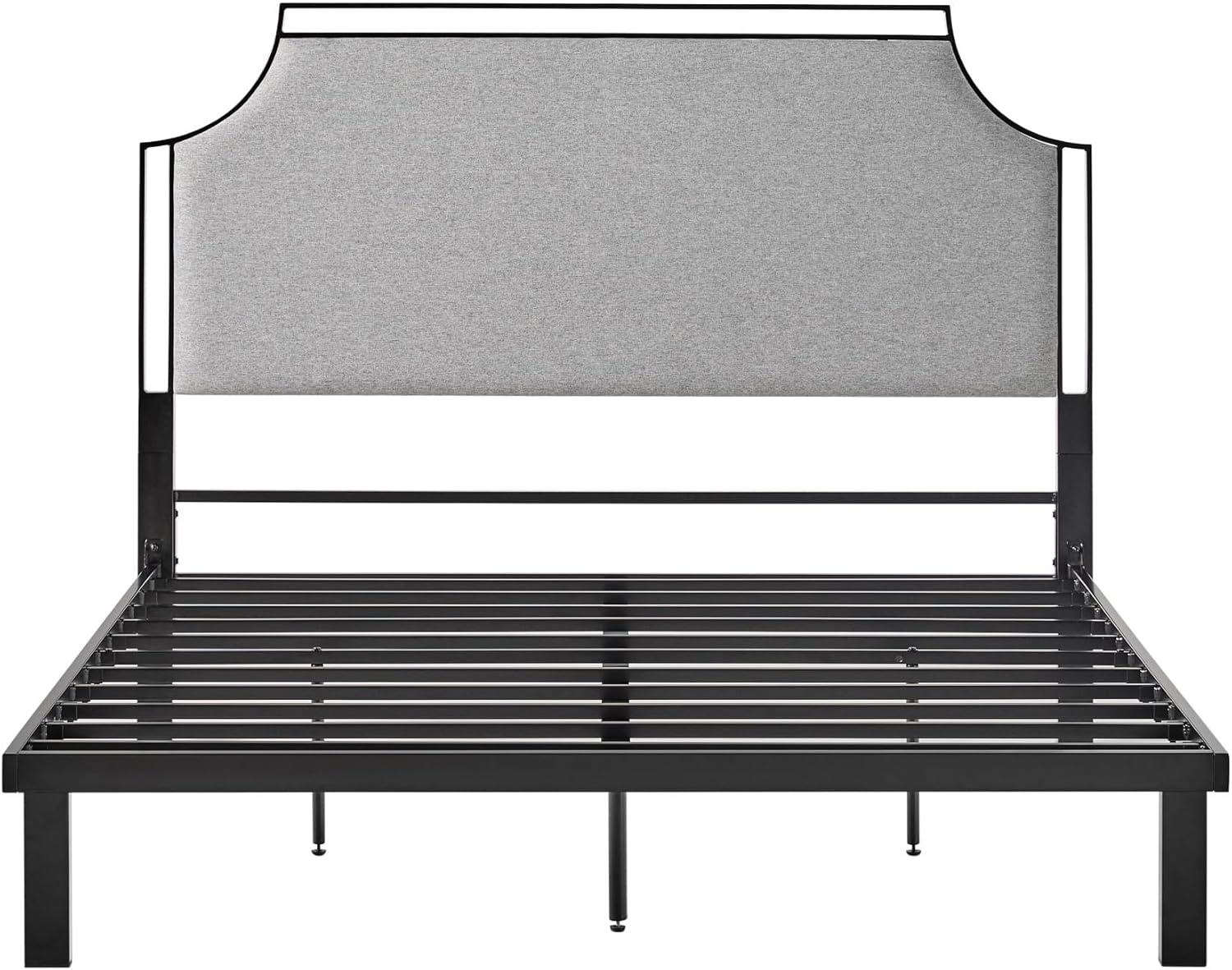 image:imageWalker Edison Miriam Modern MetalFrame Upholstered Queen Bedframe Queen Size TanGrey