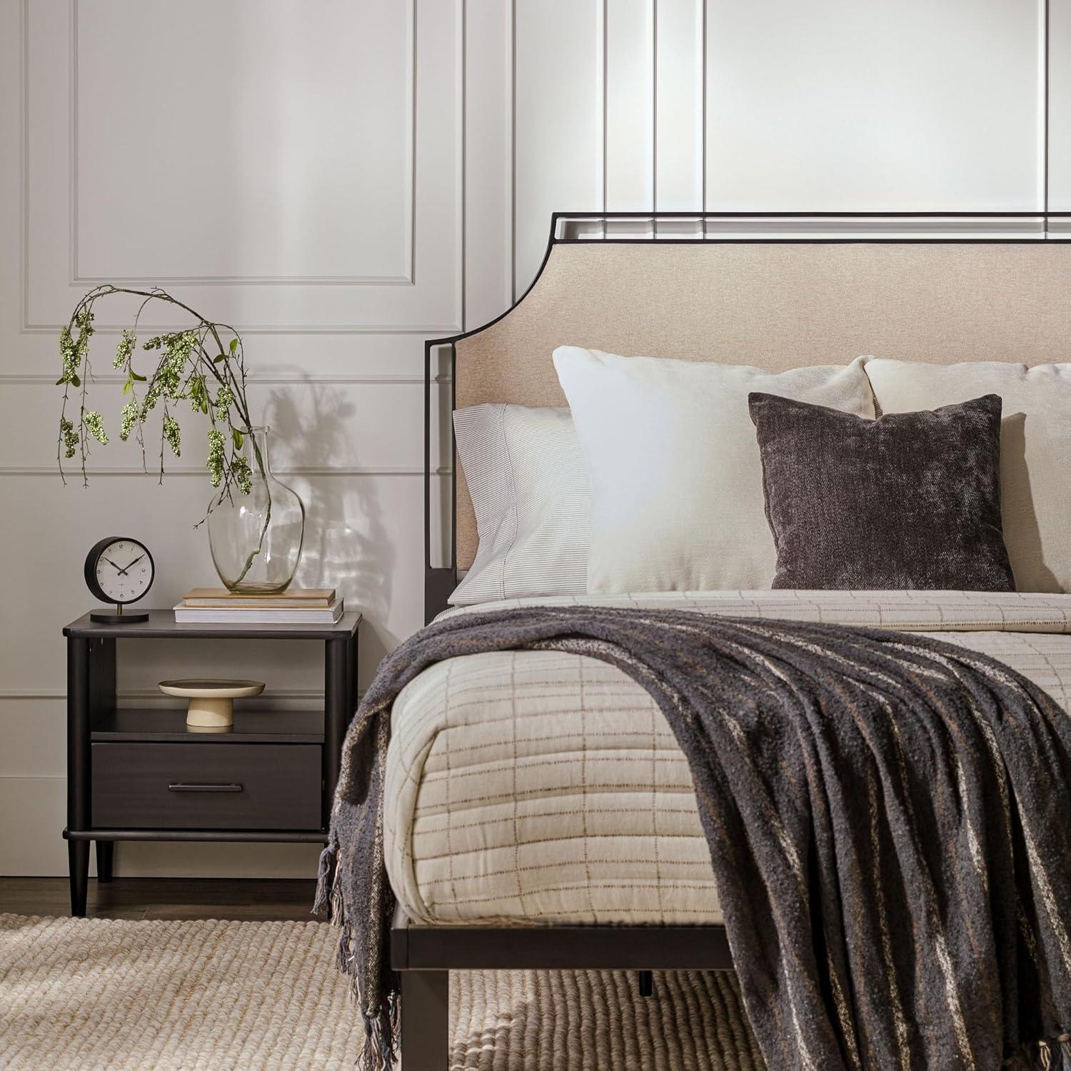 image:imageWalker Edison Miriam Modern MetalFrame Upholstered Queen Bedframe Queen Size TanTan