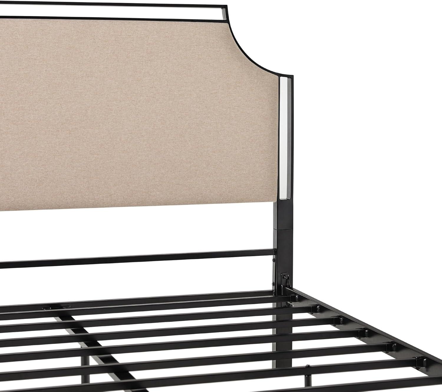 image:imageWalker Edison Miriam Modern MetalFrame Upholstered Queen Bedframe Queen Size TanTan