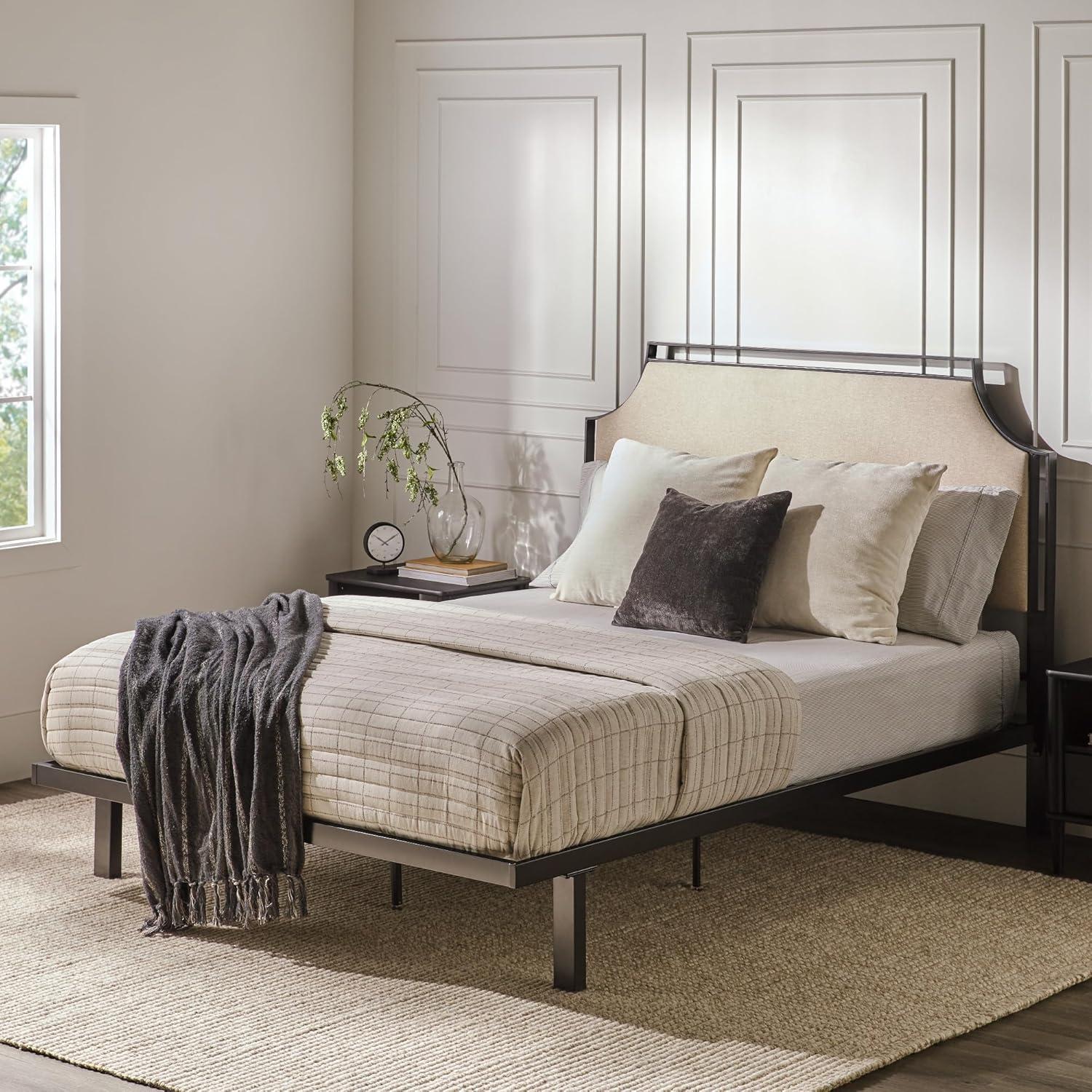 image:imageWalker Edison Miriam Modern MetalFrame Upholstered Queen Bedframe Queen Size TanTan