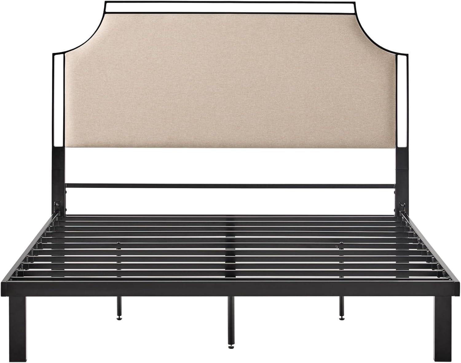 image:imageWalker Edison Miriam Modern MetalFrame Upholstered Queen Bedframe Queen Size TanTan