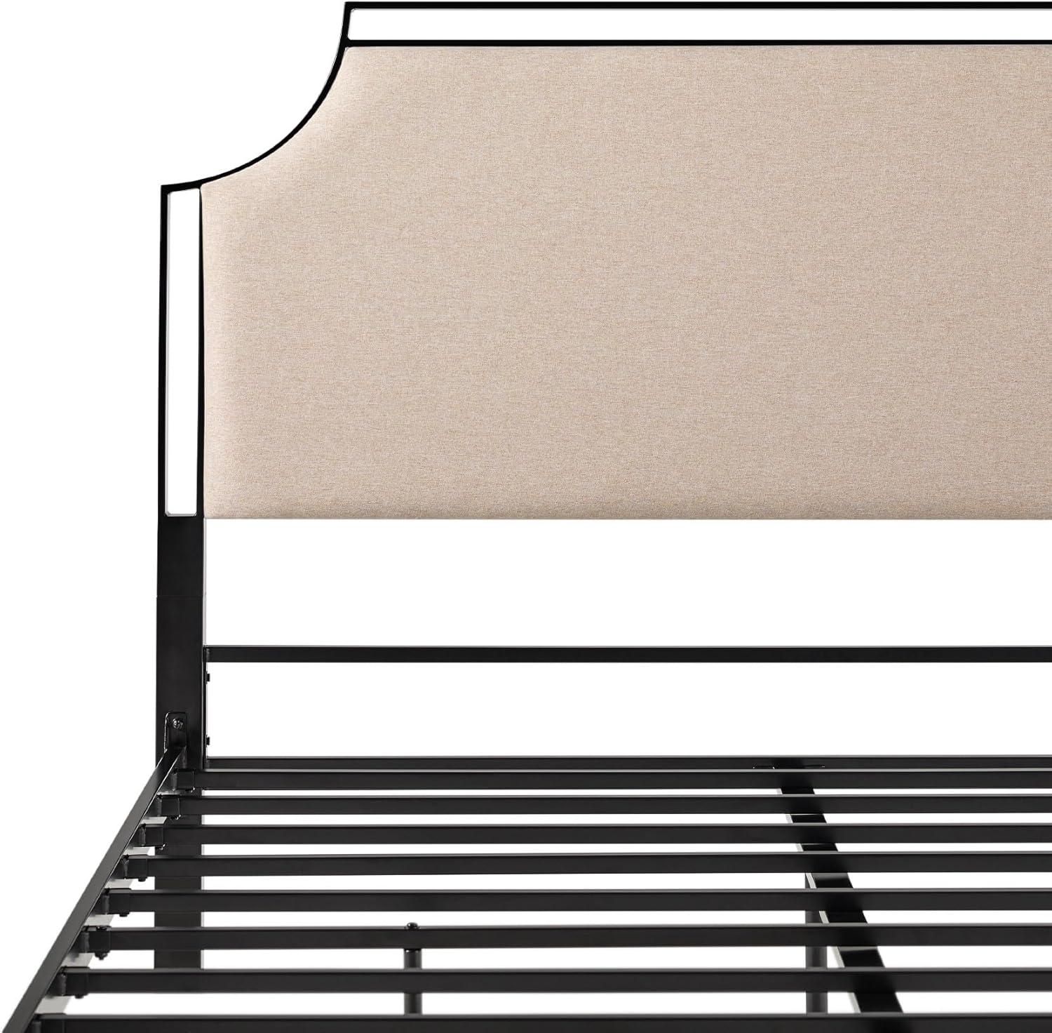 image:imageWalker Edison Miriam Modern MetalFrame Upholstered Queen Bedframe Queen Size TanTan