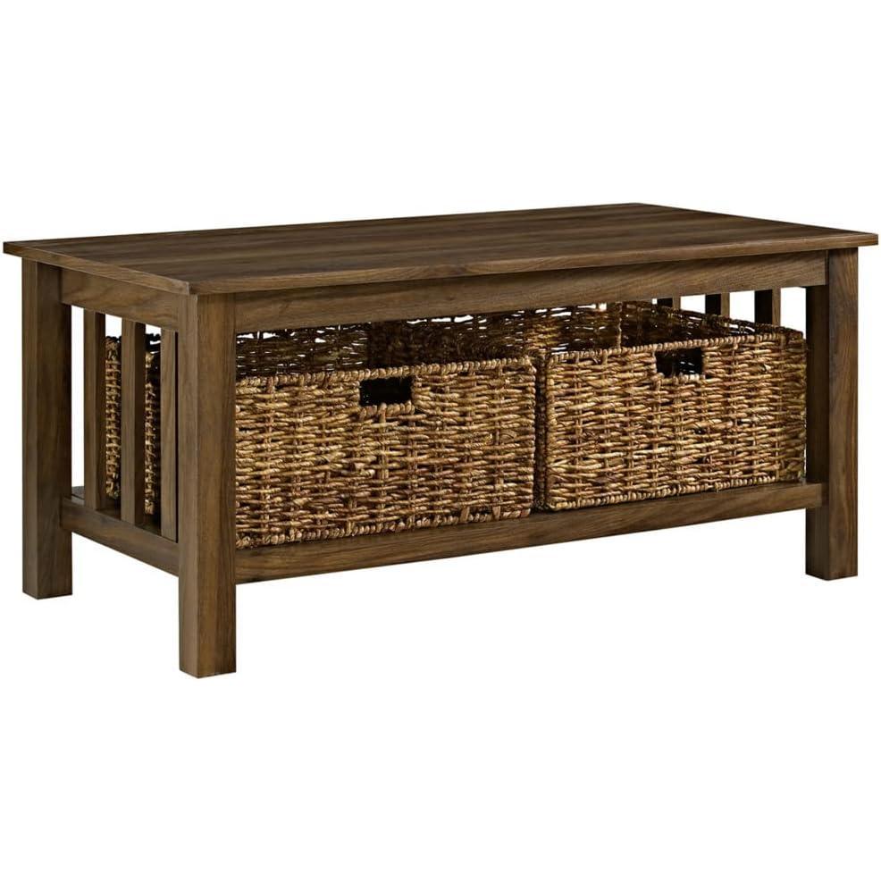 image:imageWalker Edison Alayna Mission Style Two Tier Coffee Table with Rattan Storage Baskets 40 Inch EspressoDark Walnut