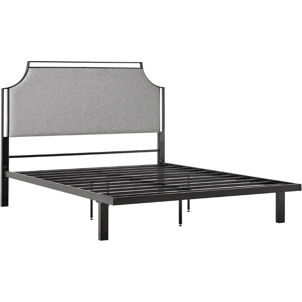 image:imageWalker Edison Miriam Modern MetalFrame Upholstered Queen Bedframe Queen Size TanGrey