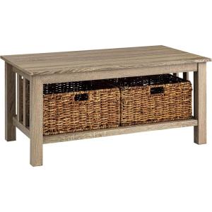 Walker Edison Alayna Mission Style Two Tier Coffee Table with Rattan Storage Baskets, 40 Inch, Espresso(Driftwood)
