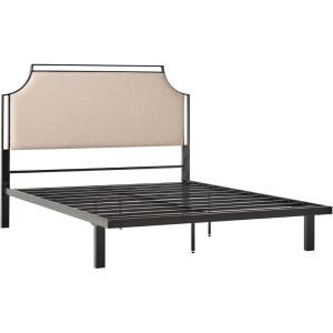 Walker Edison Miriam Modern Metal-Frame Upholstered Queen Bedframe, Queen Size, Tan(Tan)