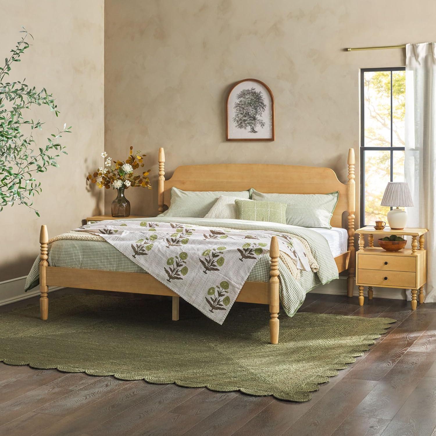 image:imageWalker Edison Solid Wood Spindle Vivienne King Bed with Two EZ Assembly 2Drawer Nightstands 3Piece NaturalNatural
