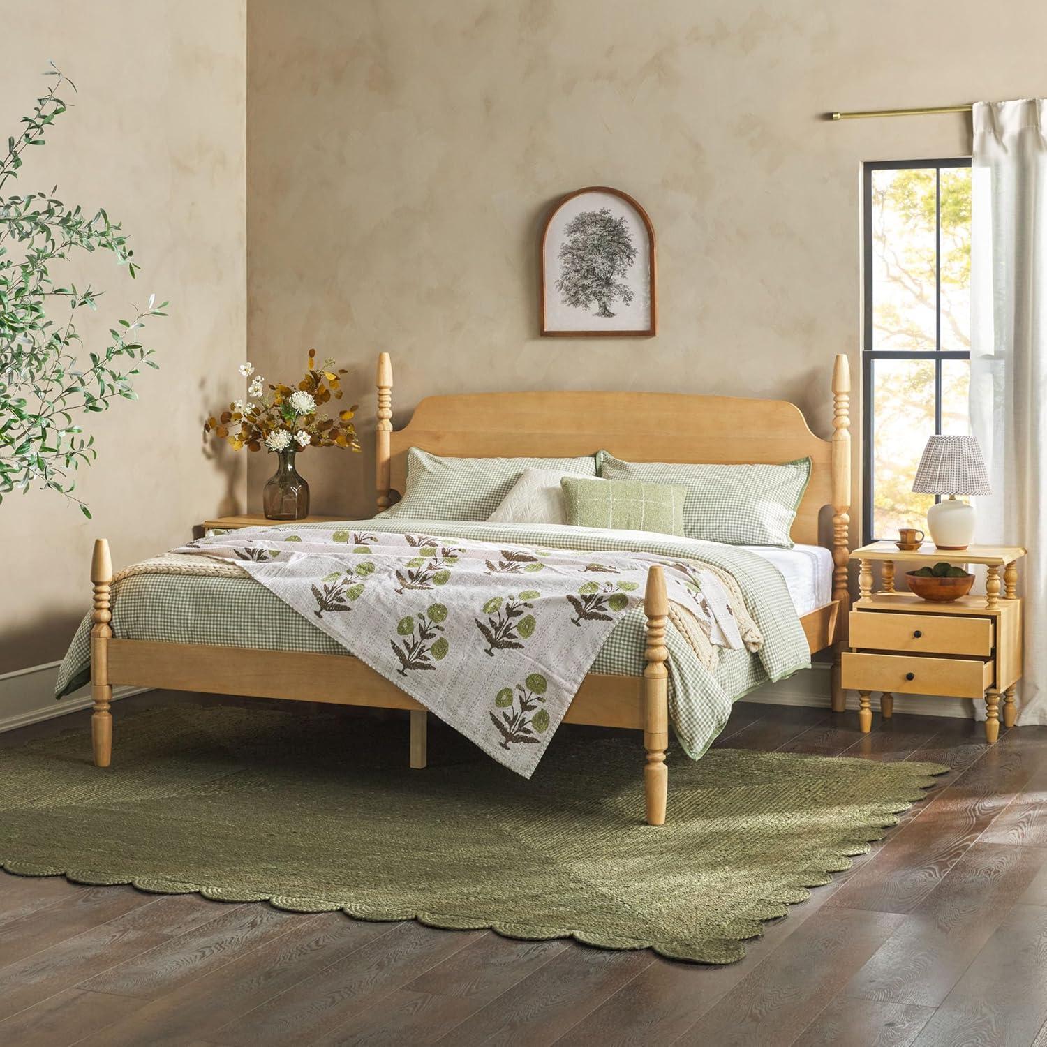 image:imageWalker Edison Solid Wood Spindle Vivienne King Bed with Two EZ Assembly 2Drawer Nightstands 3Piece NaturalNatural