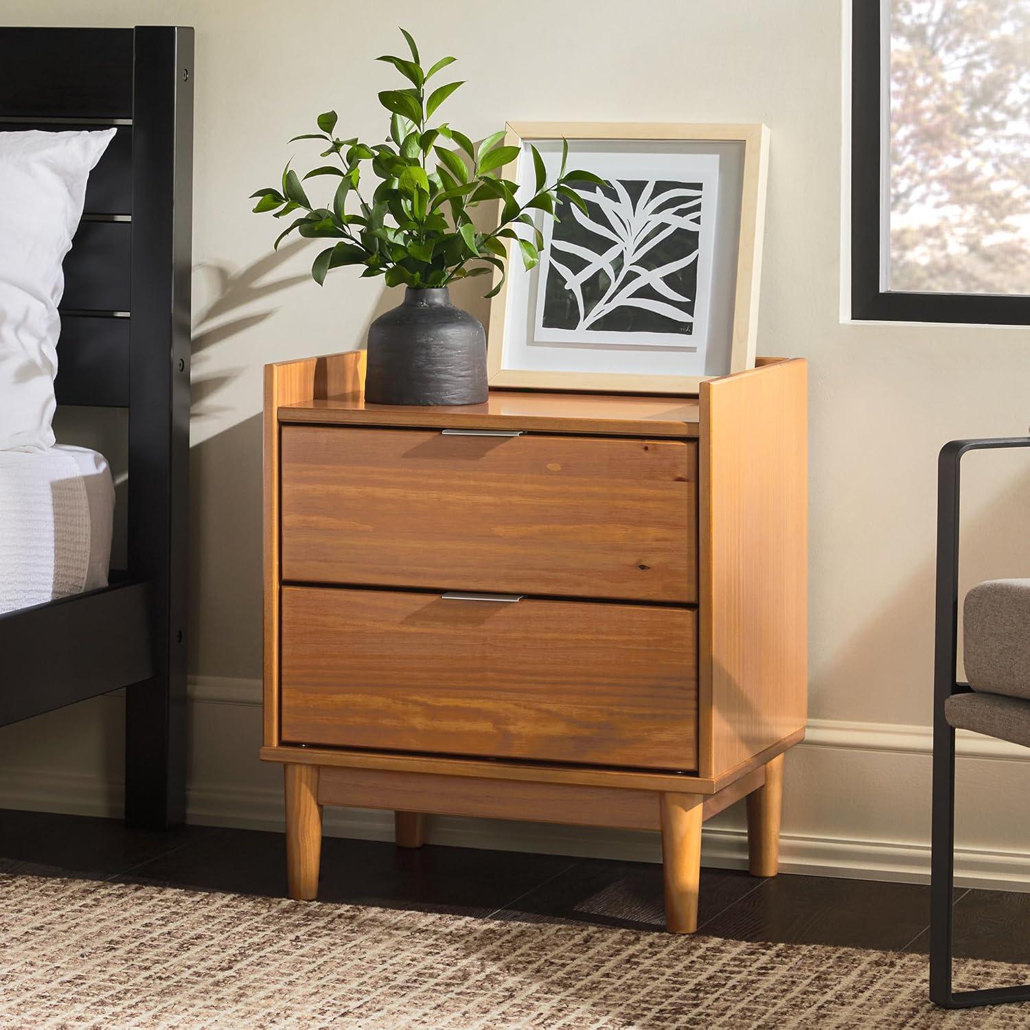 image:imageWalker Edison Blythe MidCentury Modern TrayTop 2Drawer Nightstand 20 Inch CaramelCaramel