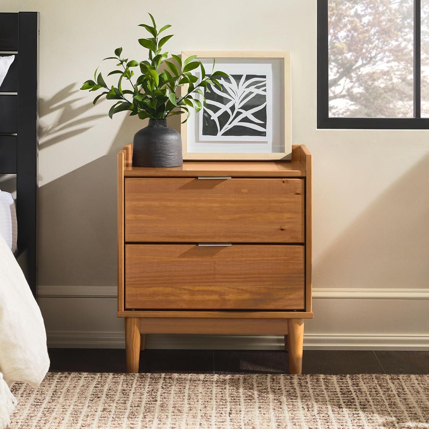image:imageWalker Edison Blythe MidCentury Modern TrayTop 2Drawer Nightstand 20 Inch CaramelCaramel