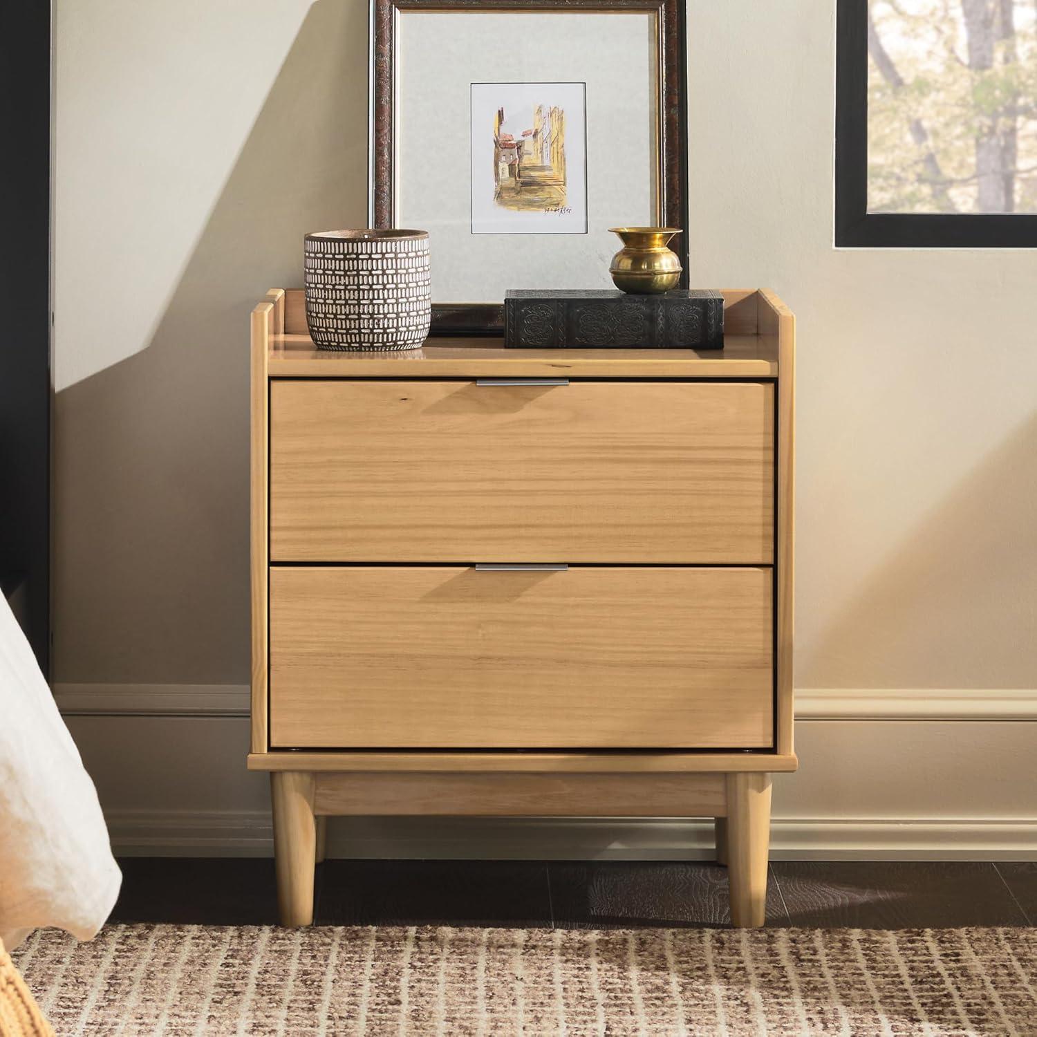 image:imageWalker Edison Blythe MidCentury Modern TrayTop 2Drawer Nightstand 20 Inch CaramelNatural Pine