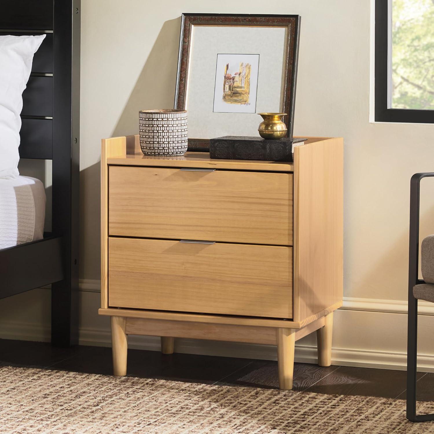 image:imageWalker Edison Blythe MidCentury Modern TrayTop 2Drawer Nightstand 20 Inch CaramelNatural Pine