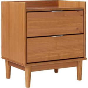 Walker Edison Blythe Mid-Century Modern Tray-Top 2-Drawer Nightstand, 20 Inch, Caramel(Caramel)