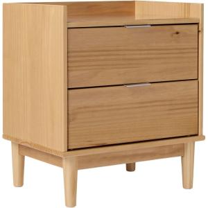 Walker Edison Blythe Mid-Century Modern Tray-Top 2-Drawer Nightstand, 20 Inch, Caramel(Natural Pine)