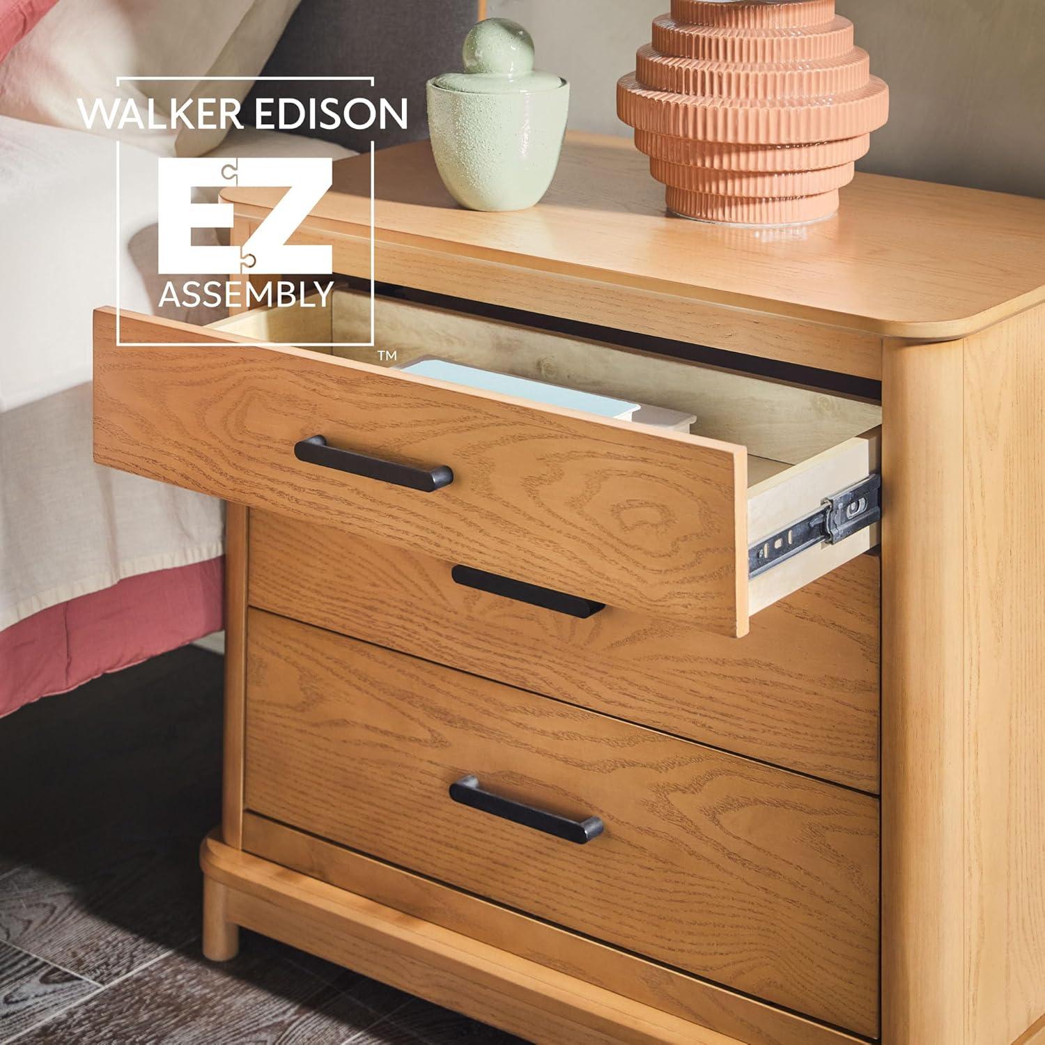 image:imageWalker Edison Contemporary Solid Red Oak Veneer 3Drawer Chest Easy to Assemble Drawers Storage for Bedroom 3Drawer Nightstand 3025 Inch English OakEnglish Oak