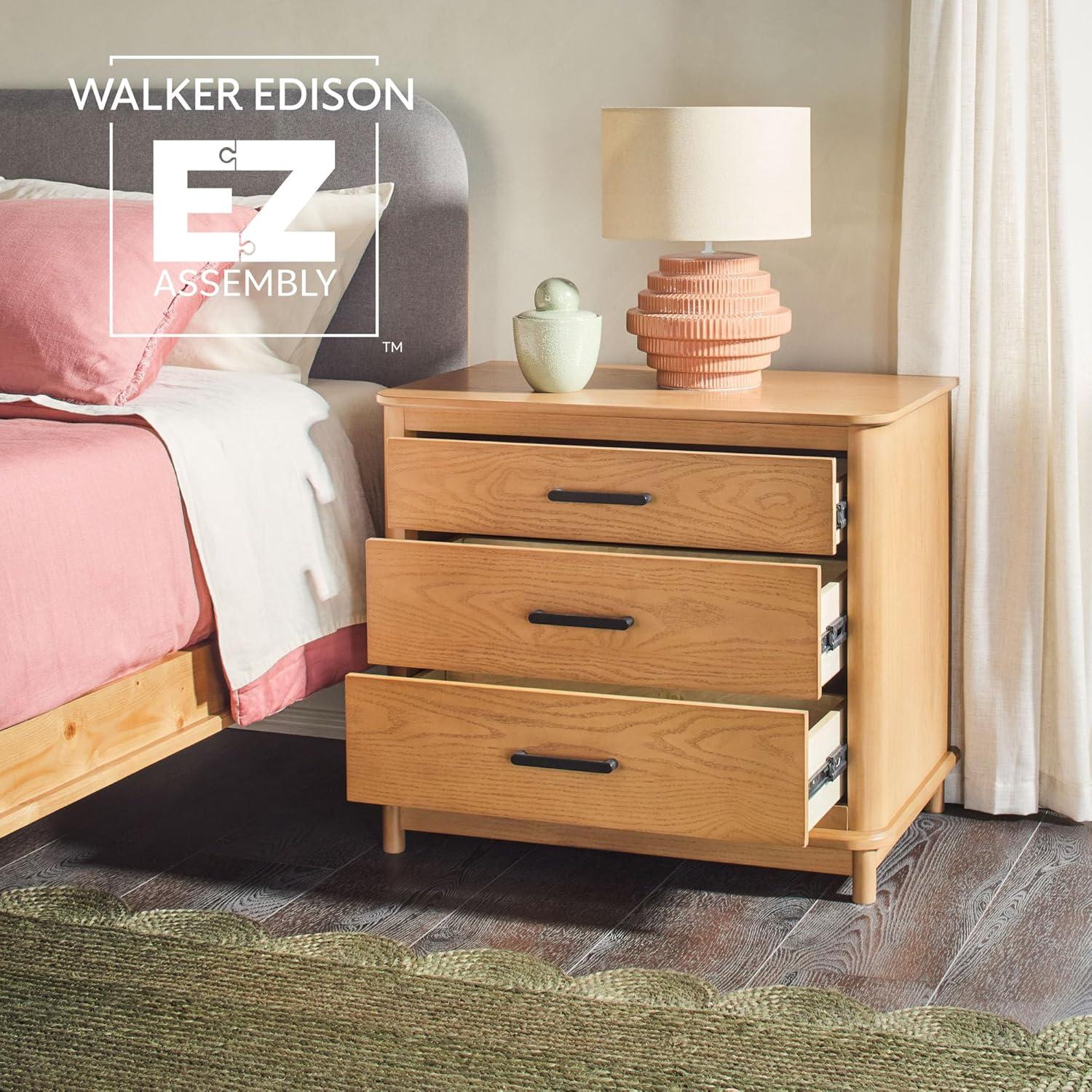 image:imageWalker Edison Contemporary Solid Red Oak Veneer 3Drawer Chest Easy to Assemble Drawers Storage for Bedroom 3Drawer Nightstand 3025 Inch English OakEnglish Oak