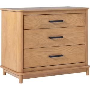 Walker Edison Contemporary Solid Red Oak Veneer 3-Drawer Chest, Easy to Assemble Drawers, Storage for Bedroom, 3-Drawer Nightstand, 30.25 Inch, English Oak(English Oak)
