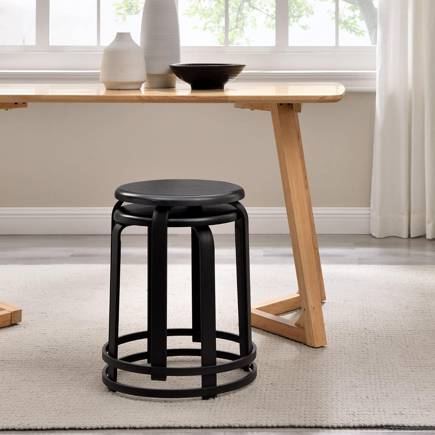 image:imageWalker Edison Hayes Modern Curved Metal and Solid Wood Stool 18 Inch Black