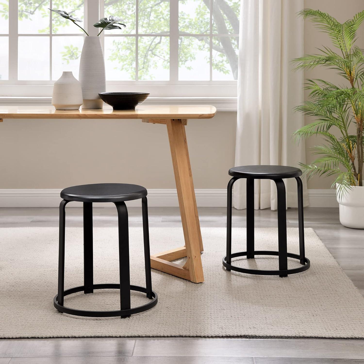 image:imageWalker Edison Hayes Modern Curved Metal and Solid Wood Stool 18 Inch Black