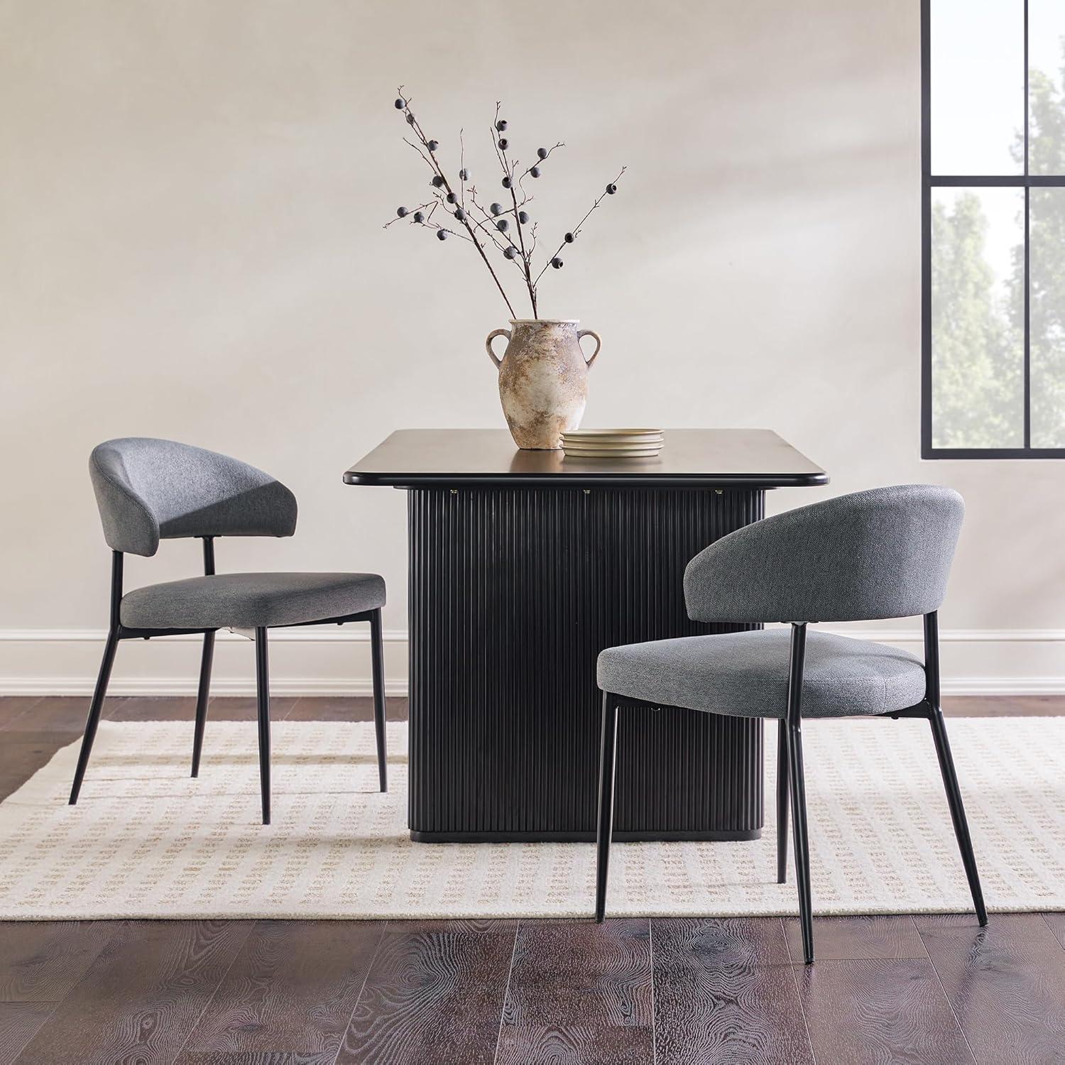 image:imageWalker Edison Modern Curved Back Upholstered Dining Chair with HighPerformance Woven Upholstery and Powder Coated Steel Base 2pk IvoryCharcoal